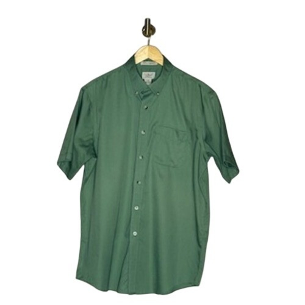 LL Bean Wrinkle Resistant Cotton Button Up Shirt Mens Large‎ Green